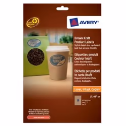 Avery Brown Kraft Product Labels, Marrone, Carta, Ad inchiostro, 63,5 x 42,3, 360 pz, 20 fogli