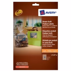 Avery Brown Kraft Product Labels, Marrone, Carta, 62 x 42, 360 pz, 20 fogli, 210 x 297 mm