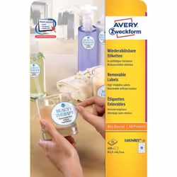 Avery L6024REV-25, Bianco, Etichetta per stampante autoadesiva, A4, Carta, Laser/Inkjet, Rimovibile