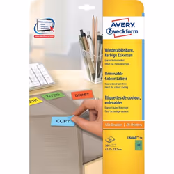 Avery L6040-20, Verde, Etichetta per stampante autoadesiva, A4, Carta, Laser/Inkjet, Rimovibile