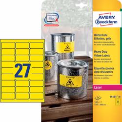 Avery Etichette gialle in poliestere - stampanti Laser, Laser a colori - dim 63,5 x 29,6 - 20ff, Giallo, Etichetta per stampa ...