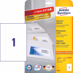 Avery 6119 etichetta autoadesiva Rettangolo Permanente Bianco 30 pz