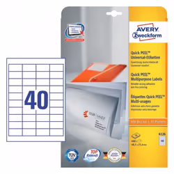 Avery 6126, Bianco, Rettangolo, Permanente, Carta, Laser/Inkjet, 40 pz