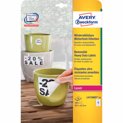 Avery L4776REV-20, Bianco, Rettangolo con angoli arrotondati, Permanente, Poliestere, Opaco, -20 - 80 °C