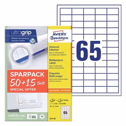 Avery 6121-65, Bianco, Rettangolo, Permanente, A4, Universale, Carta