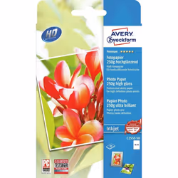 Avery C2550-50, Molto lucida, 250 g/m², Ad inchiostro, 10x15 cm, Bianco, 50 fogli