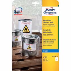 Avery J4775-10, Bianco, Rettangolo, Permanente, A4, Poliestere, Opaco