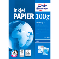 Avery Bright White Inkjet Papier A4 500 Sheets, Stampa inkjet, A4 (210x297 mm), Satinata opaca, 500 fogli, 100 g/m², Bianco