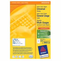 Avery 3652-200, Bianco, Carta, 70 mm, 42,3 mm, 4200 pz, 200 fogli