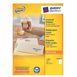 Avery 3478-200, Bianco, A4, Carta, 210 mm, 297 mm, 200 pz