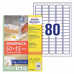 Avery L4732REV-65, Bianco, Etichetta per stampante autoadesiva, A4, Carta, Laser/Inkjet, Rimovibile