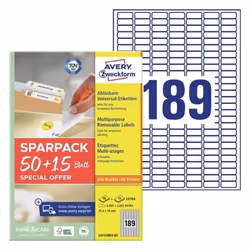 Avery L4731REV-65, Bianco, Etichetta per stampante autoadesiva, A4, Carta, Laser/Inkjet, Rimovibile