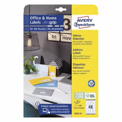 Avery 7636-10, Bianco, Rettangolo, Permanente, 45.7 x 21.2 mm, A4, Carta