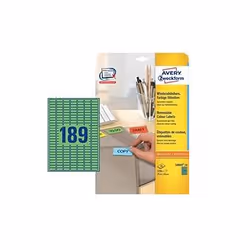 Avery L6049-20, Verde, 25.4 x 10 mm, A4, Carta, 189 pz, 20 fogli