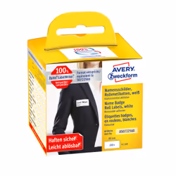 Avery AS0722560, Bianco, Rettangolo con angoli arrotondati, Rimovibile, Nero su bianco, Rolle, Lamina