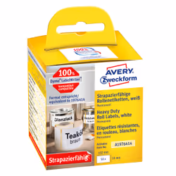 Avery A1976414, Bianco, Rettangolo con angoli arrotondati, Permanente, Rolle, Lamina, Termica diretta
