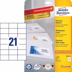 Avery 3652-10 etichetta autoadesiva Rettangolo Permanente Bianco 210 pz