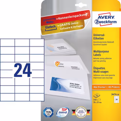 Avery 3474-10 etichetta autoadesiva Rettangolo Permanente Bianco 240 pz