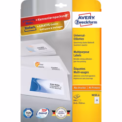 Avery 3658-10, Bianco, Rettangolo, Permanente, A4, Carta, Laser/Inkjet