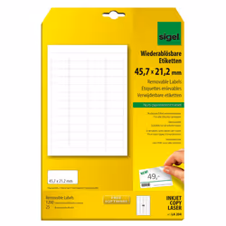 Sigel LA204, Bianco, Rettangolo con angoli arrotondati, Rimovibile, 45,7 x 21,2 mm, A4 (210x297 mm), Universale