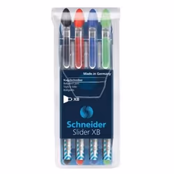 Schneider Schreibgeräte Slider Basic, Fermaglio, Penna a sfera, Nero, Blu, Verde, Rosso, 4 pz, Extra grassetto