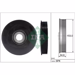 Diametro esterno [mm]: 153,00. Indice: 544 0079 10. Larghezza [mm]: 34,00. Numero del Produttore: 544 0079 10. N° di scanalat ...