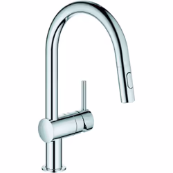 Grohe Minta 1x miscelatore monocomando per lavello Bocca a C con doccetta estraibile Installazione monoforo Cartuccia in cera ...
