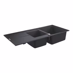 GROHE K400, Lavello montato su piano, Rettangolare, Composito di quarzo, Nero, 2 ciotole, Rettangolare