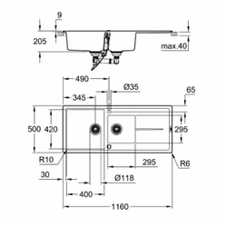 GROHE K400 Lavello montato su piano Rettangolare Composito di quarzo