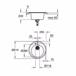 GROHE K200 Lavello montato su piano Cerchio Composito di quarzo