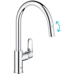 Grohe - Start Flow QuickFix – Rubinetto miscelatore per lavello da cucina a 1 leva con funzione estraibile (beccuccio alto c, area girevole a 360°,