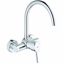 Grohe Concetto 1x miscelatore monocomando per lavello cromato Montaggio a parete Cartuccia in ceramica da 46 mm Bocca di erog ...