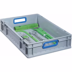 ProfiPlus EuroBox, maniglia aperta, blu grigio Scatole impilabili per trasporto Heavy-Duty in qualificazioni industriali Disp ...