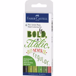 Faber-Castell 6 Penne Pitt Artist pen Green, Nero, Verde, Rosso, Turchese, Multicolore, Rotondo, Inchiostro a base di pigment ...
