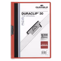 Durable Duraclip 30, Rosso, Trasparente, PVC, 30 fogli, A4, 1 pz