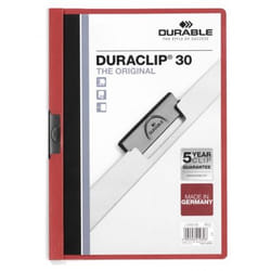 Durable Duraclip 30 cartellina con fermafoglio PVC Rosso, Trasparente