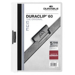 Durable Duraclip 60 cartellina con fermafoglio PVC Trasparente, Bianco