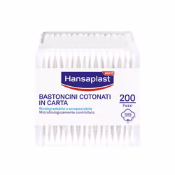 I bastoncini contonati Hansaplast per il kit pronto soccorso casalingo e la pulizia di ferite sono realizzati in 100% puro co ...