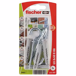 Fischer 94621, Kit di gancio a vite e tasselli a muro, Mattone, Cemento, Cartongesso, Nylon, Grigio, CE, 8 mm