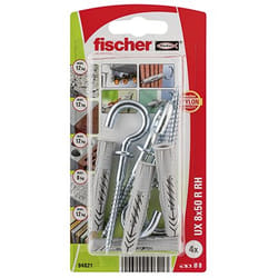 Fischer 94621 ancoraggio a vite e tassello 4 pz Kit di gancio a vite e tasselli a muro 50 mm