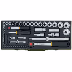 Proxxon 23 040, Set di chiavi a bussola, 56 pz, Cromo, Forma a L, Manico della chiave a cricchetto, 1/4"