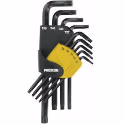 SERIE DI CHIAVI TORX ANGOLATE 8-50 MM 9 PZ PROXXON 23944: Misure TX: 8 - 10 - 15 - 20 - 25 - 27 - 30 - 40 e 50. In acciaio sp ...