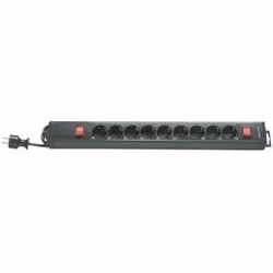 REV 9-fold w. 2 switches, 3,7m, 250 V, 16 A, 3500 W, Nero, 3,7 m, 590 x 43 x 67 mm