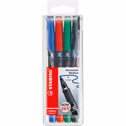 STABILO OHPen universal permanent, 4 Pack, Nero, Blu, Verde, Rosso, Tipo di punta, Multicolore, Polipropilene (PP), Medio, 1  ...