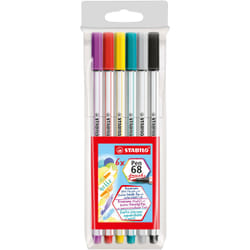 STABILO Pen 68 marcatore Medio Nero, Carmine, Grigio, Lillà, Turchese, Giallo 6 pz