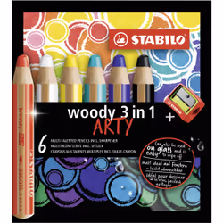 STABILO Matita colorata Multi-Funzione - woody 3 in 1 - ARTYLine - Astuccio da 6 - con Temperino - Colori assortiti, Multicol ...