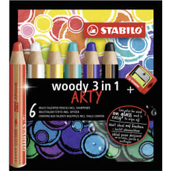 STABILO Matita colorata Multi-Funzione - woody 3 in 1 - ARTYLine - Astuccio da 6 - con Temperino - Colori assortiti