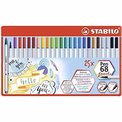 STABILO Pen 68 brush, 25 colori, Multicolore, Punta a proiettile e punta a pennello, Multicolore, Esagonale, Inchiostro a bas ...