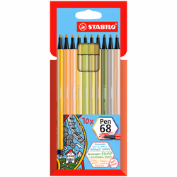 STABILO Pen 68, 10 colori, Multicolore, Tipo di punta, 1 mm, Multicolore, Esagonale