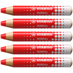 STABILO MARKdry, 5 pz, Rosso, Rotondo, Legno, 1 cm, Bambino/Bambina